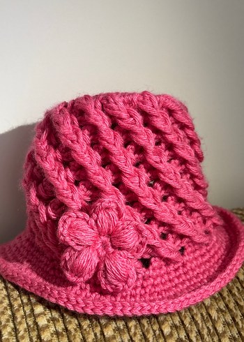 Pembe Örgü Kız Çocuk Şapka - Görsel 3