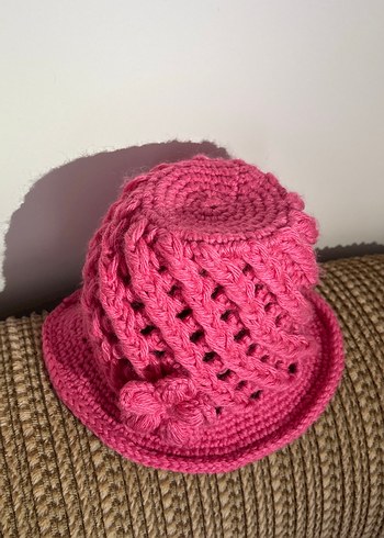 Pembe Örgü Kız Çocuk Şapka - Görsel 2