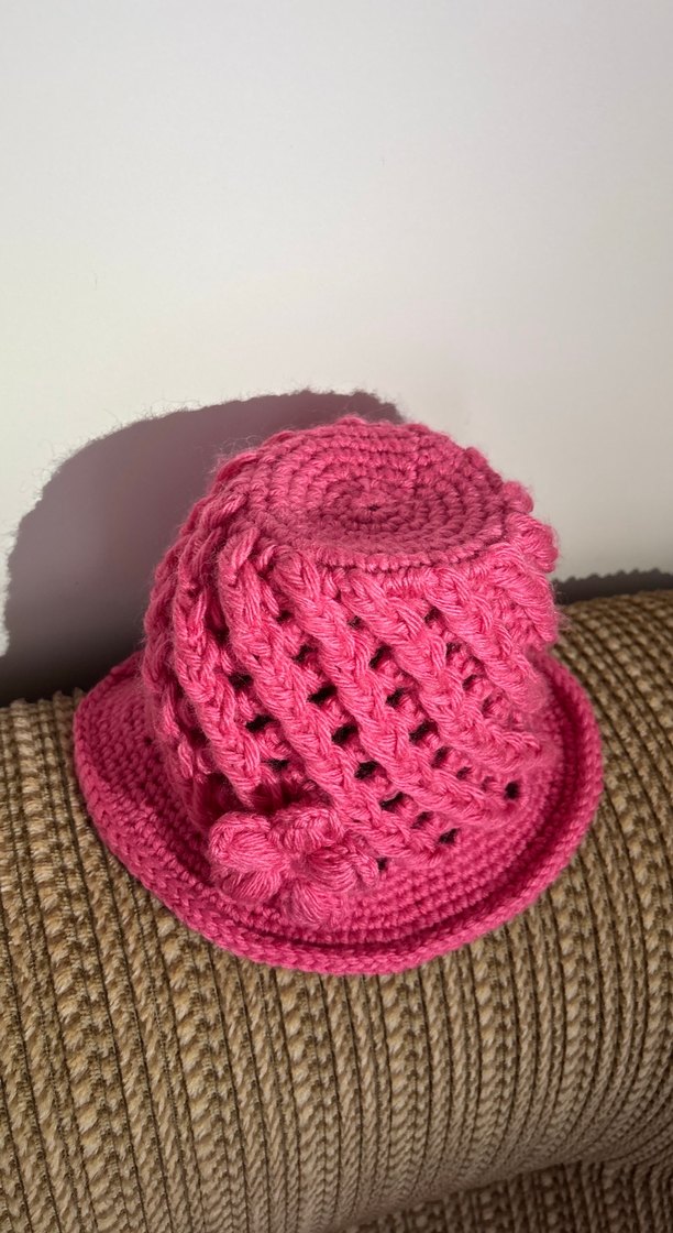 Pembe Örgü Kız Çocuk Şapka - Görsel 2