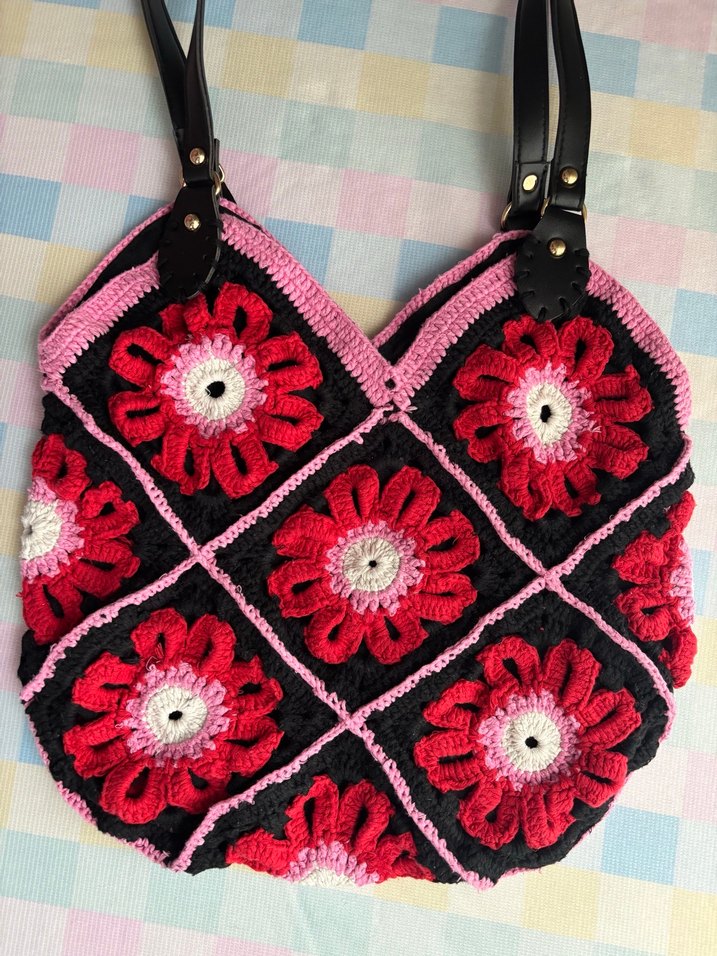 Pembe ve Kırmızı Örgü Bohem Kadın Çanta - Görsel 2