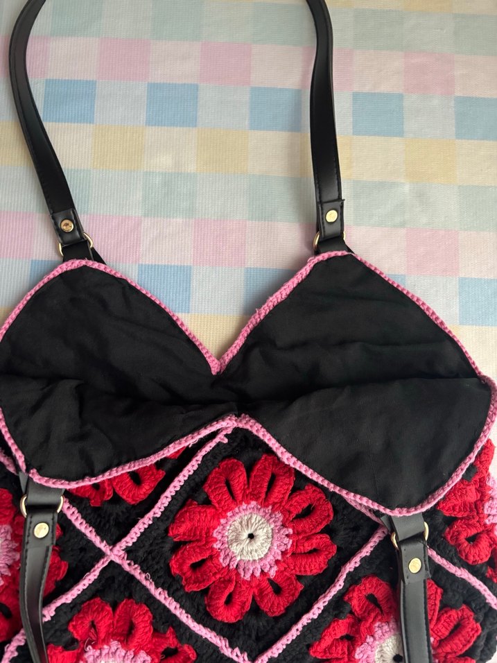 Pembe ve Kırmızı Örgü Bohem Kadın Çanta - Görsel 3