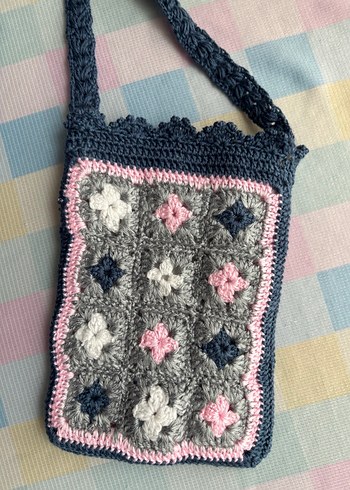 Gri Çok Renkli Örgü Kadın Çapraz Çanta - Görsel 2