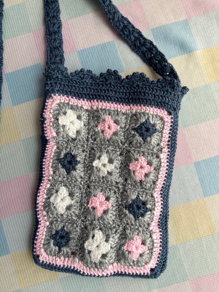 Gri Çok Renkli Örgü Kadın Çapraz Çanta - Görsel 2