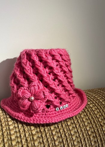 Pembe Örgü Kız Çocuk Şapka - Görsel 2