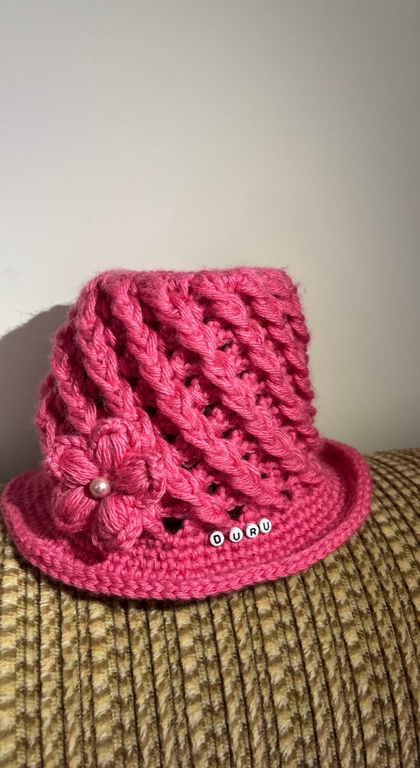 Pembe Örgü Kız Çocuk Şapka - Görsel 3