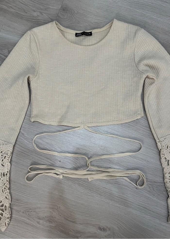 Krem renk zara crop bluz - Görsel 2