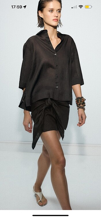 Zara kahverengi keten takım - Görsel 2