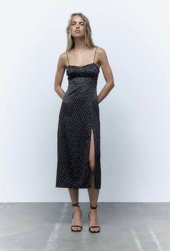 Zara puantiyeli saten elbise - Görsel 2