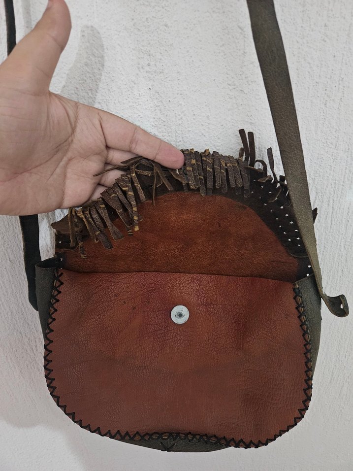 Kahverengi Püsküllü Deri Bohem Çanta - Görsel 4
