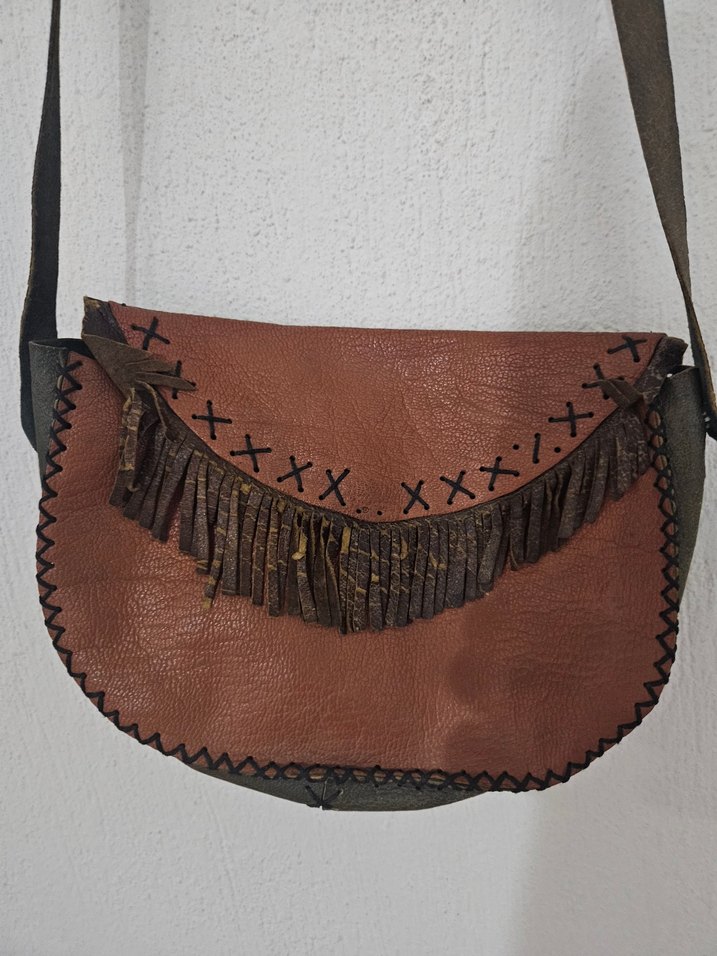 Kahverengi Püsküllü Deri Bohem Çanta - Görsel 2