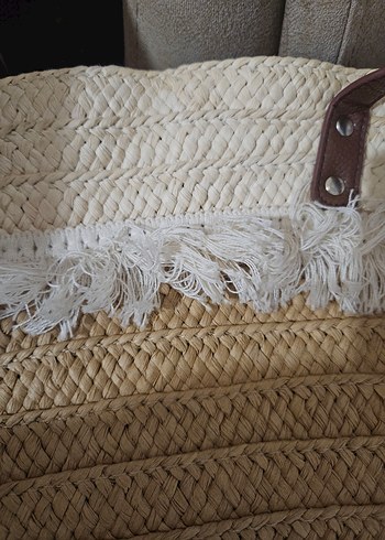 Bej Bohem Püsküllü Hasır Çanta - Görsel 3