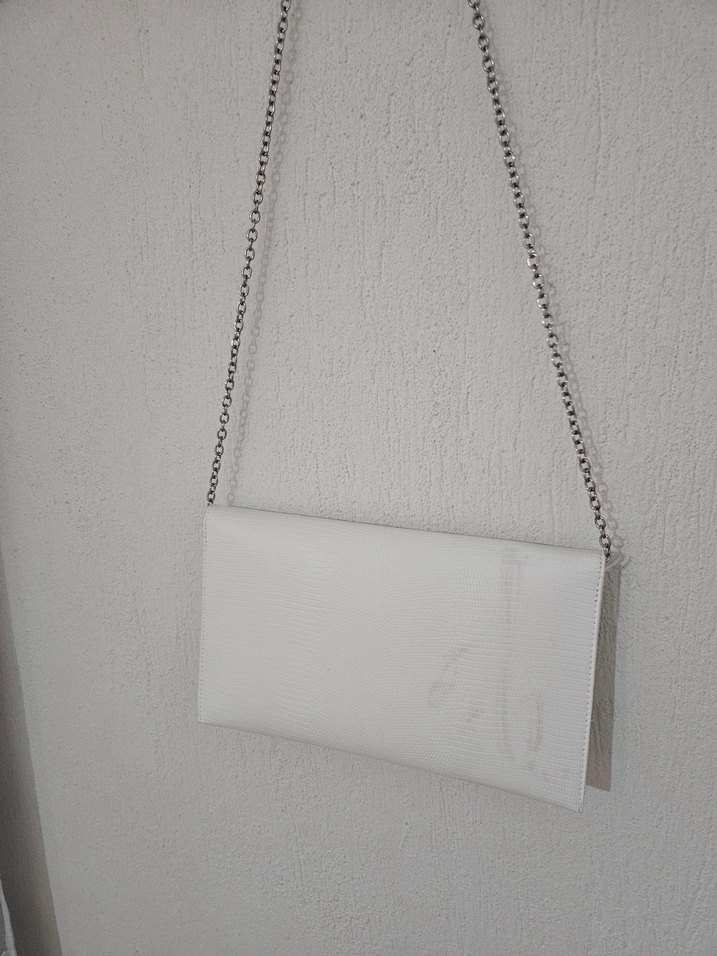 Beyaz Zincir Askılı Deri Portfoy Çanta - Görsel 2