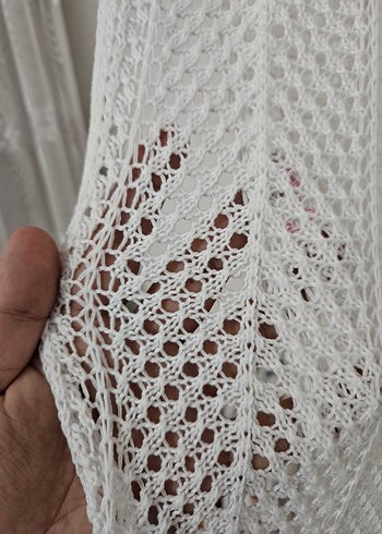 Beyaz Örgü Detaylı Elbise Üstü Set - Görsel 6