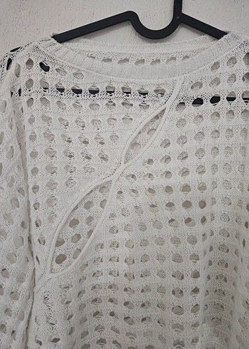 Beyaz Örgü Detaylı Elbise Üstü Set - Görsel 2