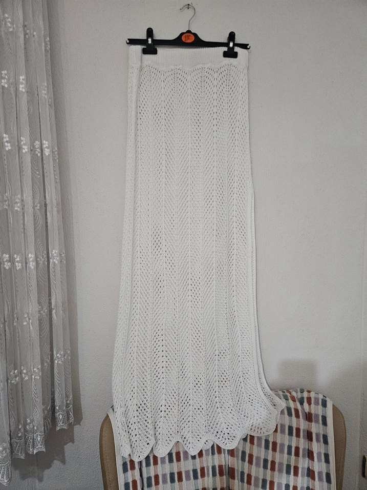 Beyaz Örgü Detaylı Elbise Üstü Set - Görsel 4