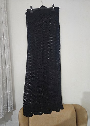 Siyah Örgü Delikli İspanyol Kol Crop Kazak Bluz Set - Görsel 4