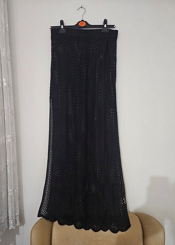 Siyah Örgü Delikli İspanyol Kol Crop Kazak Bluz Set - Görsel 5