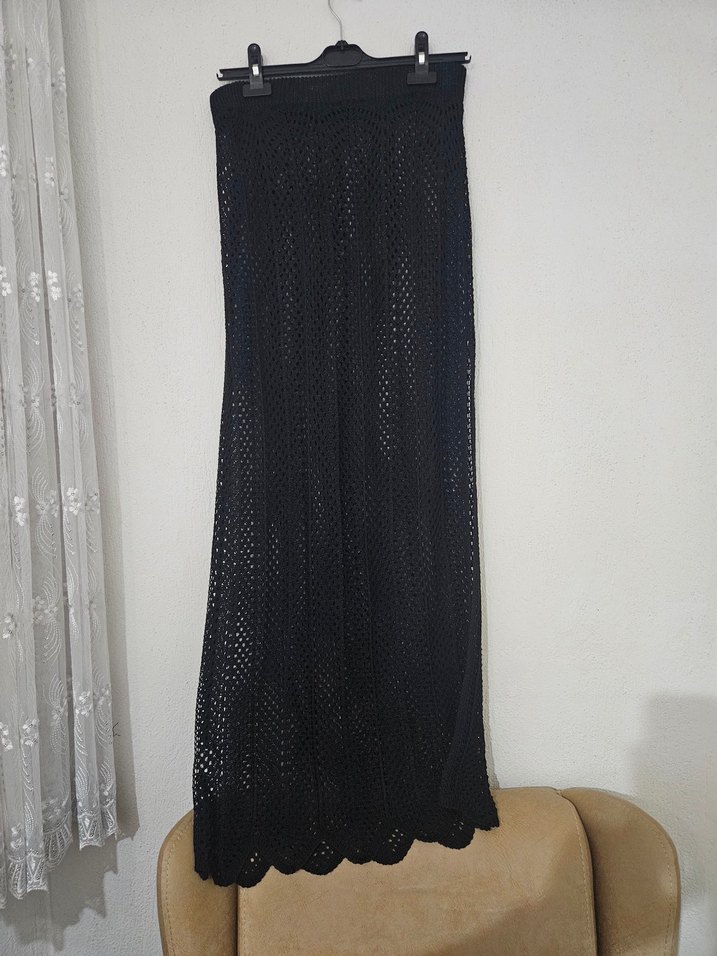 Siyah Örgü Delikli İspanyol Kol Crop Kazak Bluz Set - Görsel 4