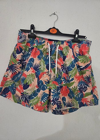 Yaprak Desenli Mavi Unisex Deniz Şort