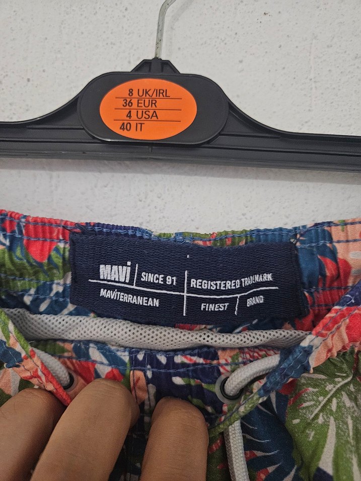 Yaprak Desenli Mavi Unisex Deniz Şort - Görsel 4