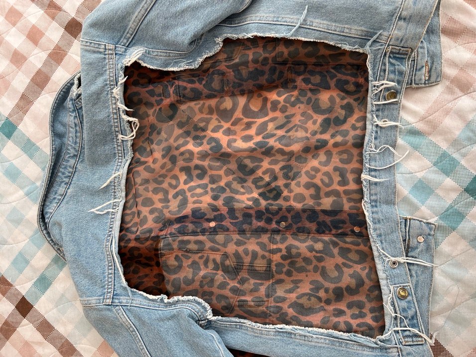 Düğmeli Kadın Denim Ceket Leopar Detaylı - Görsel 3