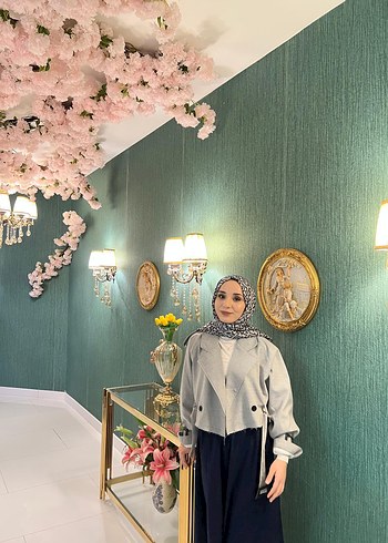 Gri Kadın kısa blazer salaş ceket