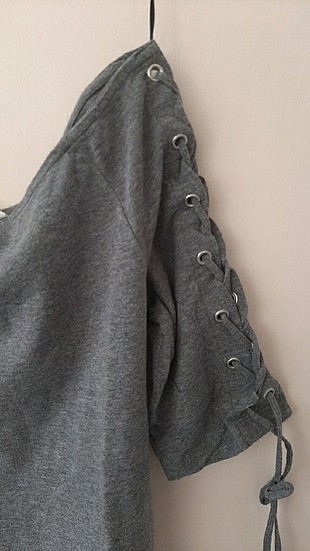 H&M Fazla giyilmedi gri kolları ipli Bluz