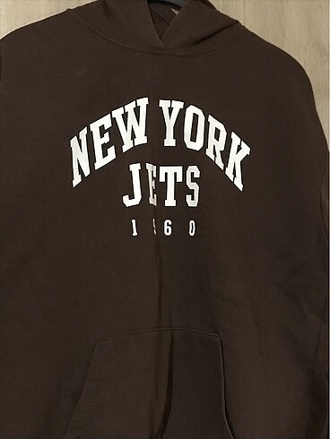 New York Jets yazili kapüşonlu sweatshirt kahverengi