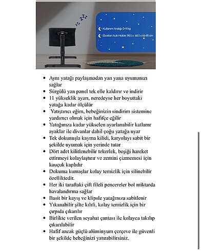 Beden siyah Renk Anne Yanı Beşiği