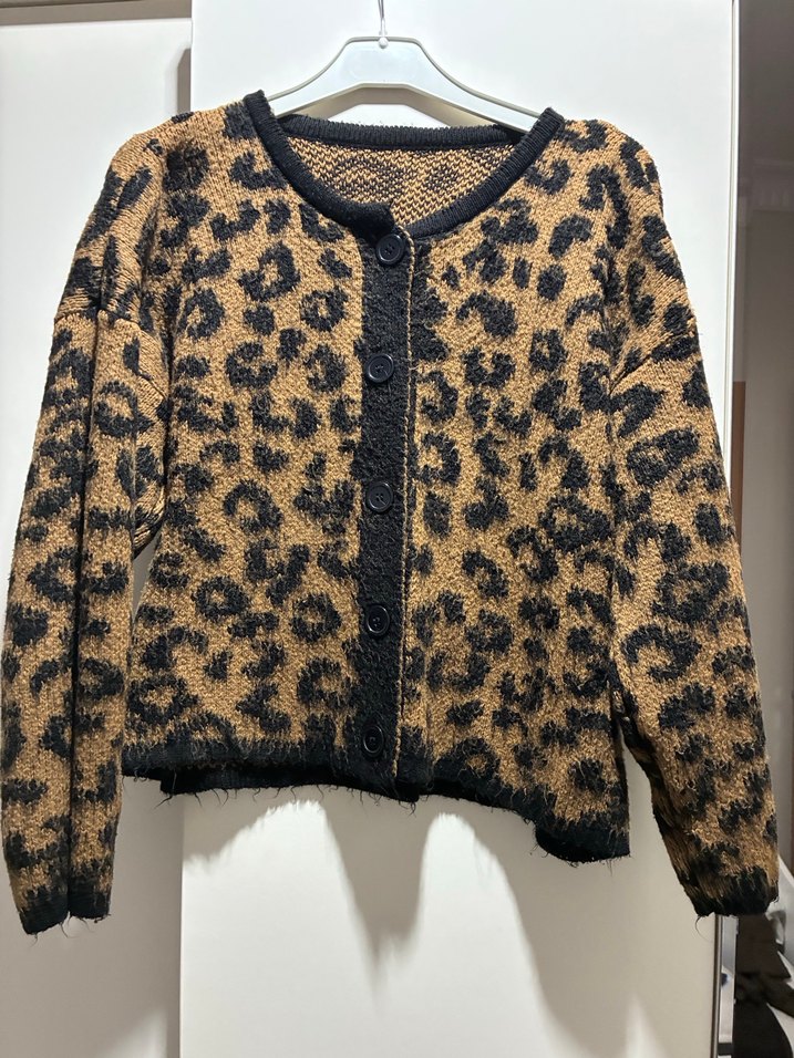Kahverengi Leopar Desenli Kadın Hırka - Görsel 2