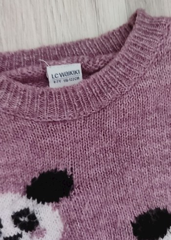 Mor Nakışlı Kız Çocuk Triko Kazak - Görsel 3