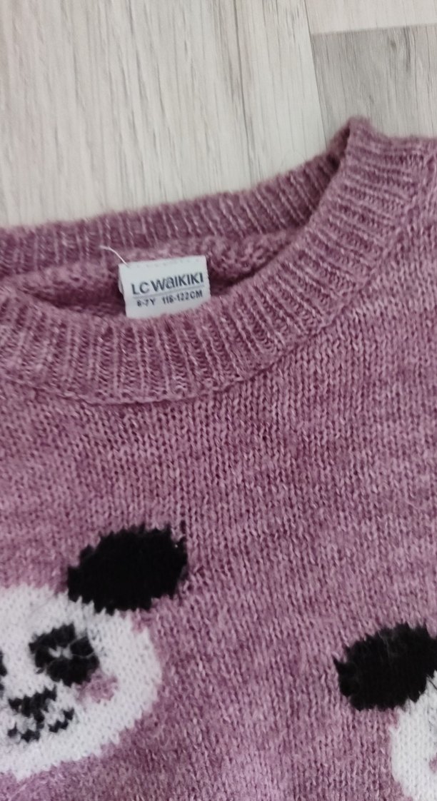 Mor Nakışlı Kız Çocuk Triko Kazak - Görsel 3