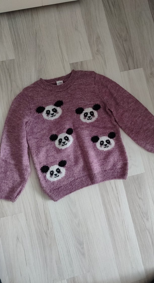 Mor Nakışlı Kız Çocuk Triko Kazak - Görsel 2