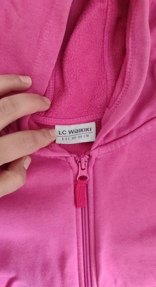 Kız Çocuk Kapüşonlu Fermuarlı Pembe Sweatshirt - Görsel 4