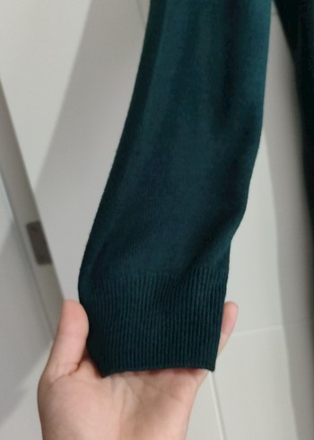 Uzun Yeşil Boğazlı Elbise - Görsel 4