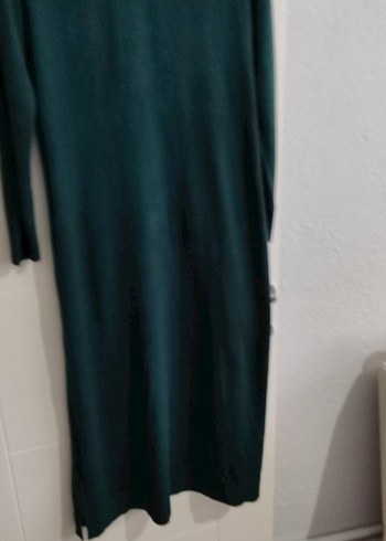 Uzun Yeşil Boğazlı Elbise - Görsel 5