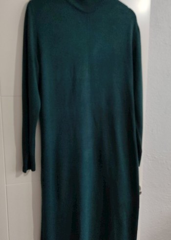 Uzun Yeşil Boğazlı Elbise - Görsel 6