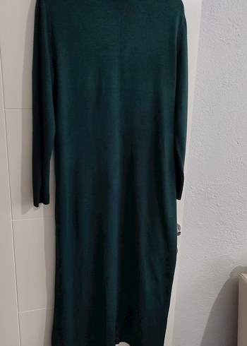 Uzun Yeşil Boğazlı Elbise - Görsel 2