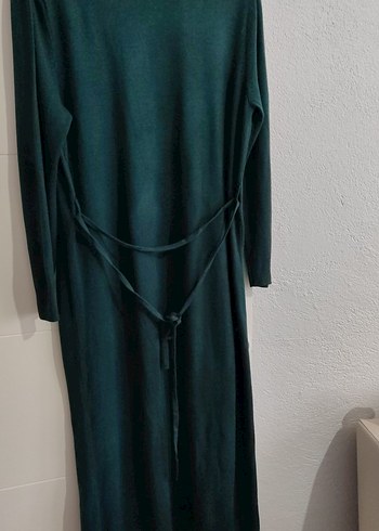 Uzun Yeşil Boğazlı Elbise - Görsel 9