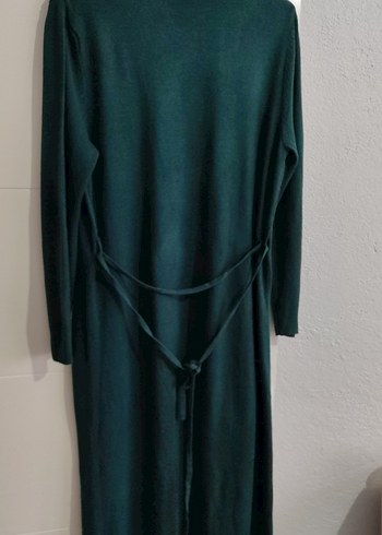 Uzun Yeşil Boğazlı Elbise - Görsel 8