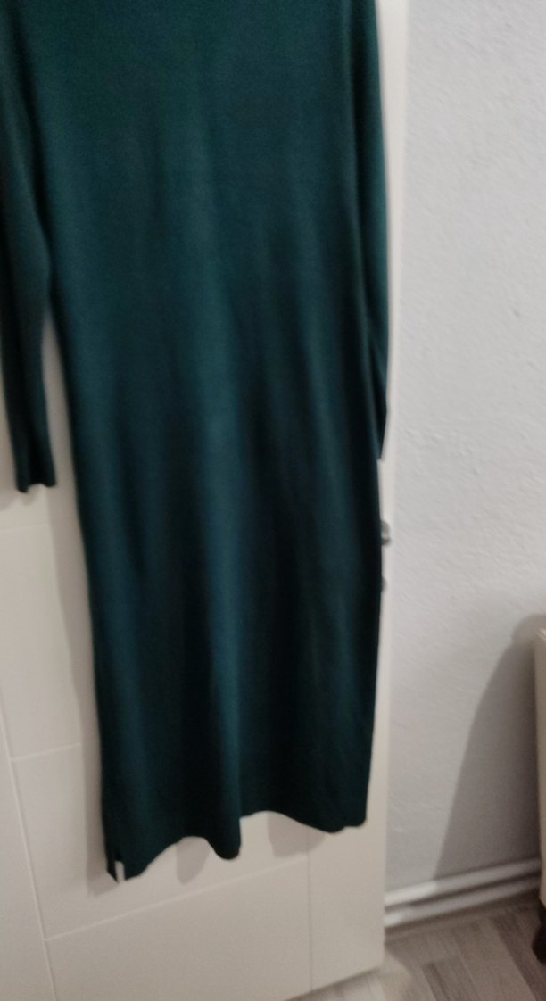 Uzun Yeşil Boğazlı Elbise - Görsel 5