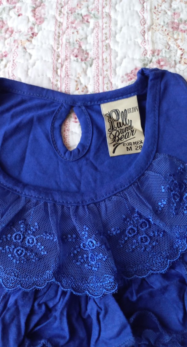 Uzun Kollu Mavi Fırfırlı Bohem Bluz - Görsel 2