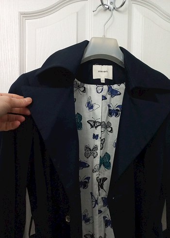 Lacivert Kadın Midi Trençkot Düğmeli - Görsel 5