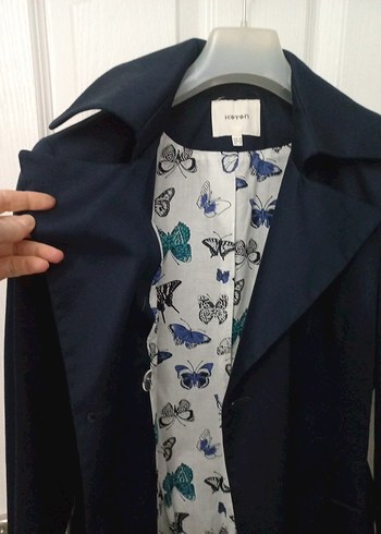 Lacivert Kadın Midi Trençkot Düğmeli - Görsel 4