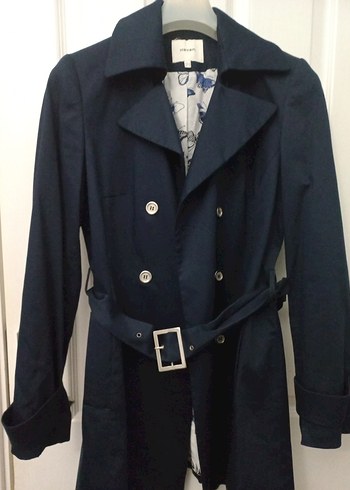 Lacivert Kadın Midi Trençkot Düğmeli - Görsel 3