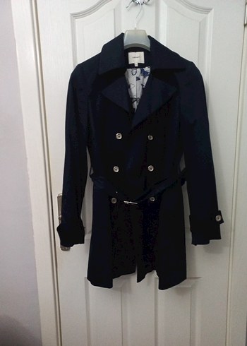 Lacivert Kadın Midi Trençkot Düğmeli - Görsel 2