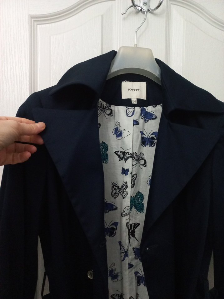 Lacivert Kadın Midi Trençkot Düğmeli - Görsel 5