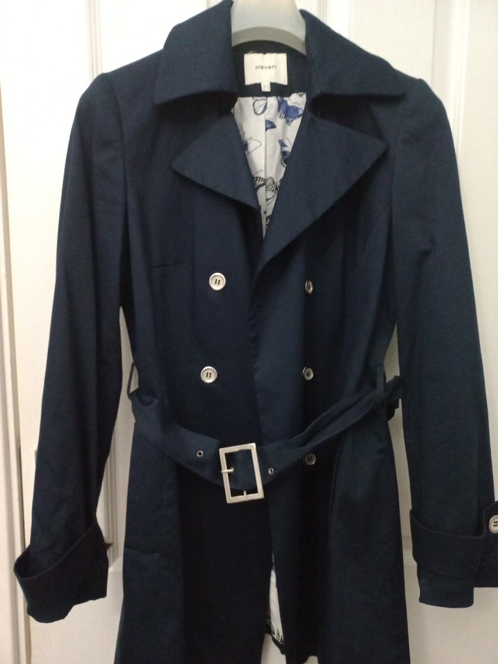 Lacivert Kadın Midi Trençkot Düğmeli - Görsel 3