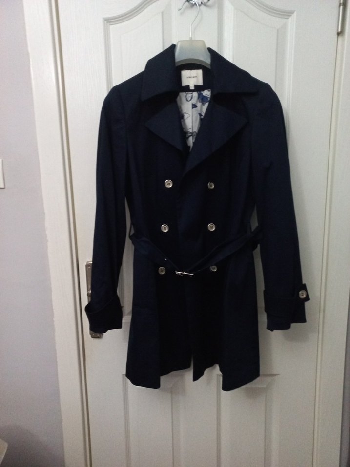 Lacivert Kadın Midi Trençkot Düğmeli - Görsel 2