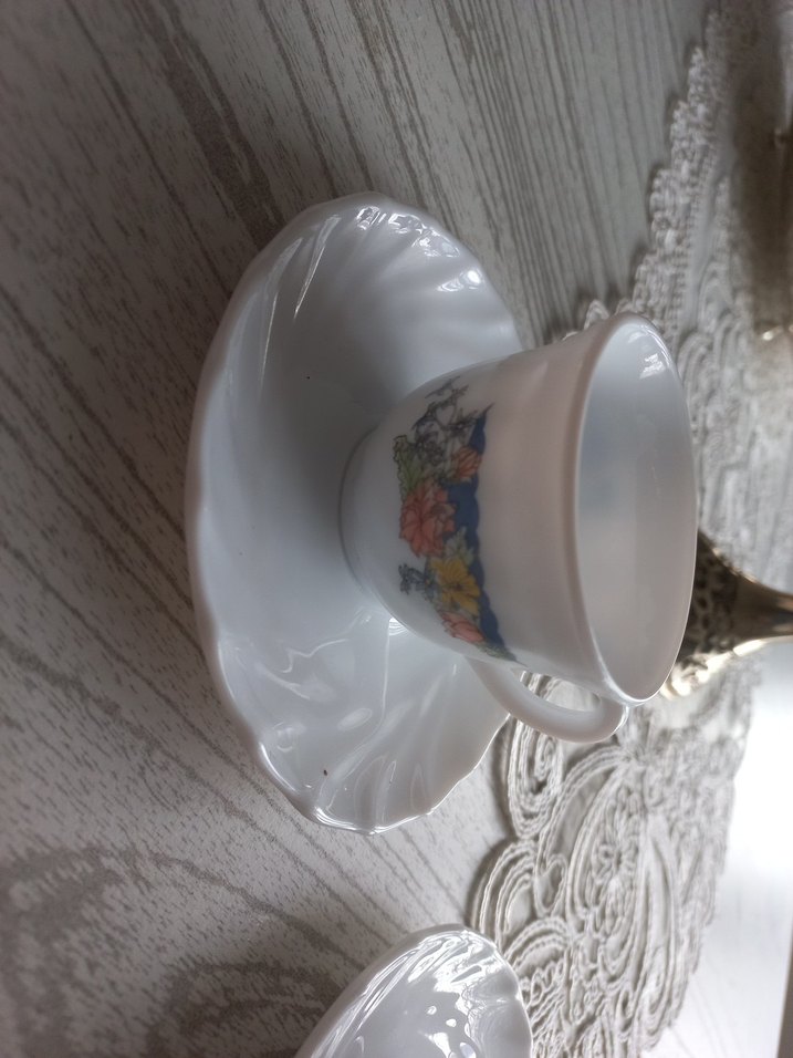 Çiçek Desenli Beyaz Fincan ve Tabak Seti 2 li - Görsel 2